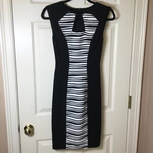 Cache Elegant Black and White Striped Sleeveless Sheath Dress - Size 0